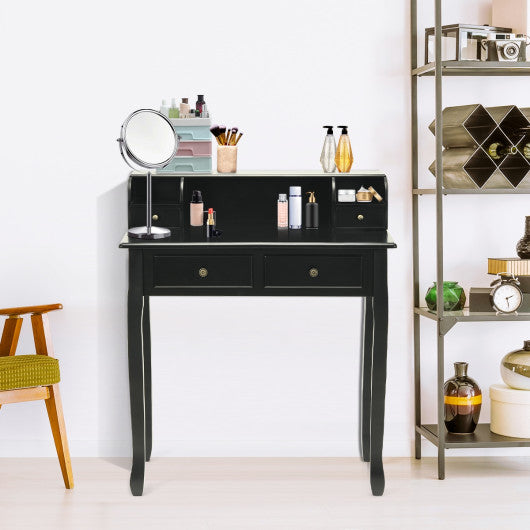 Writing Desk 2-Tier Vanity Desk Computer Desk with 4 Drawers-Black