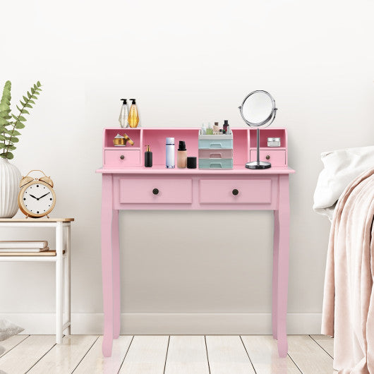 Writing Desk 2-Tier Vanity Desk Computer Desk with 4 Drawers-Pink