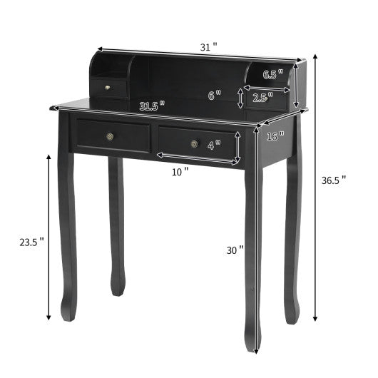 Writing Desk 2-Tier Vanity Desk Computer Desk with 4 Drawers-Black