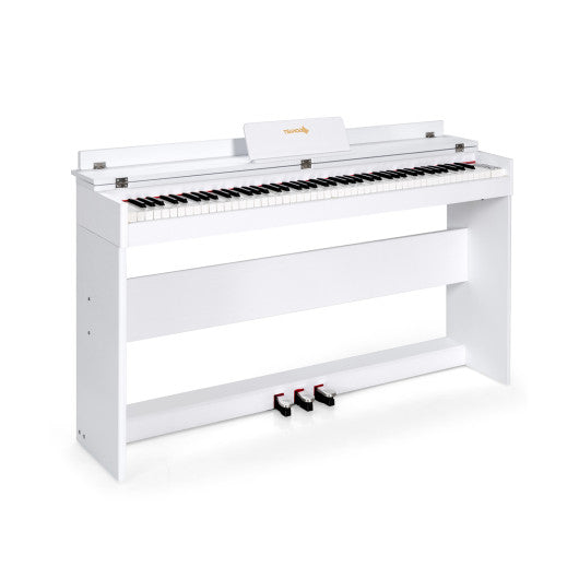 88 Key Full Size Electric Piano Keyboard with Stand 3 Pedals MIDI Function-White