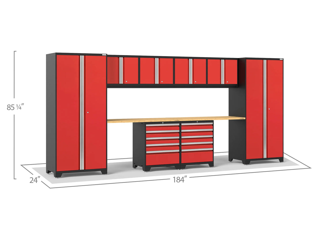 Pro Series 10 Piece Cabinet Set with Lockers, Wall, Tool Drawer Cabinets, and 56 In. Worktop