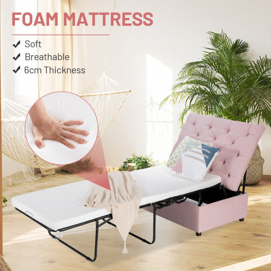Folding Ottoman Sleeper Bed with Mattress for Guest Bed and Office Nap-Pink