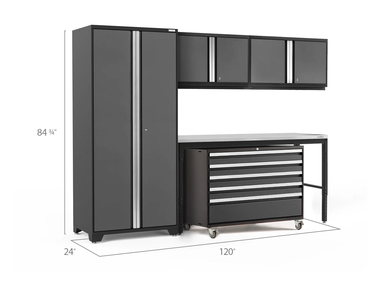 Pro Series 5 Piece Cabinet Set with Wall, Tool Cabinet, Locker and 84 In. Workbench