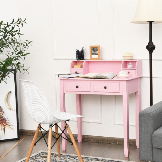 Writing Desk 2-Tier Vanity Desk Computer Desk with 4 Drawers-Pink