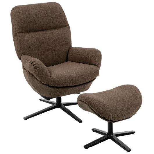 Upholstered Swivel Lounge Chair with Ottoman and Rocking Footstool-Brown