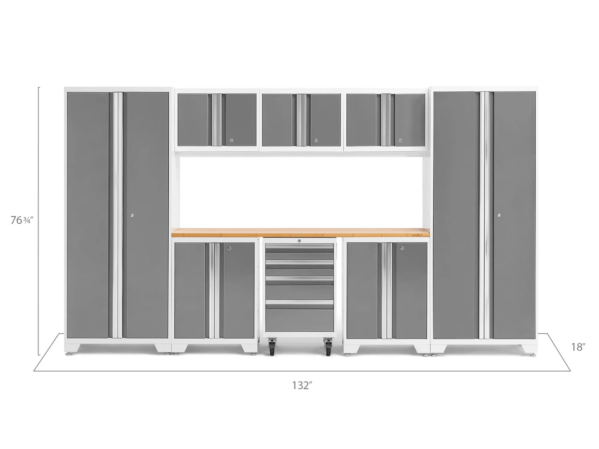 Bold Series 9 Piece Cabinet Set with 2 Base, Tool, Wall Cabinets and 30 In. Lockers