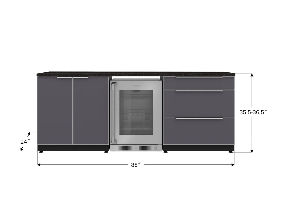 Outdoor Kitchen Aluminum 5 Piece Cabinet Set with 3-Drawer, 2-Door Cabinet, Countertops and Fridge