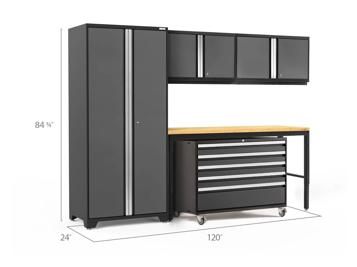 Pro Series 5 Piece Cabinet Set with Wall, Tool Cabinet, Locker and 84 In. Workbench