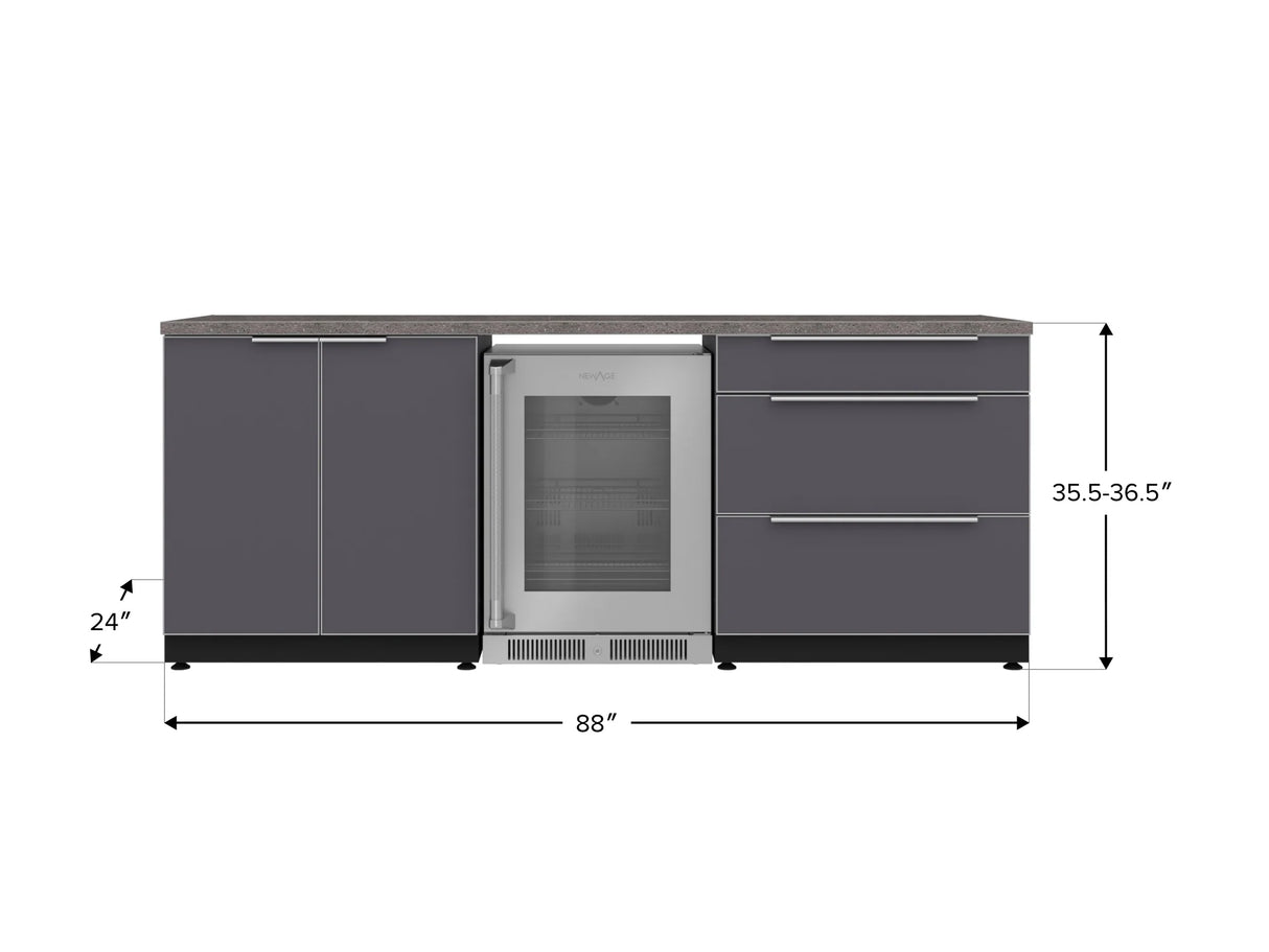 Outdoor Kitchen Aluminum 5 Piece Cabinet Set with 3-Drawer, 2-Door Cabinet, Countertops and Fridge
