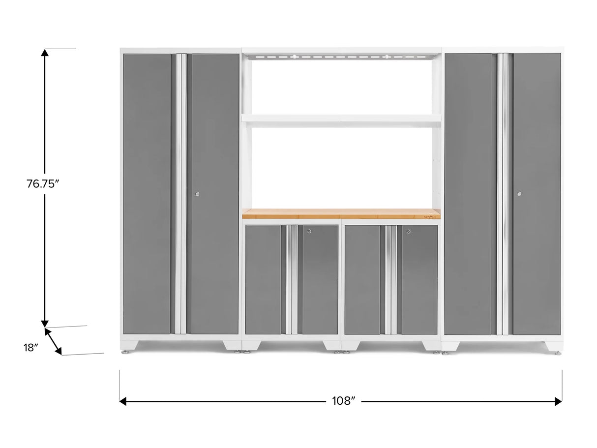Bold Series 6 Piece Cabinet Set with Multi-Use Locker, Base Cabinet, Display Shelf, and Worktop