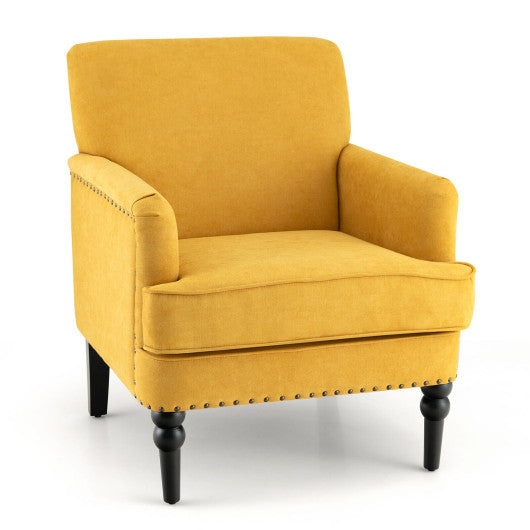 Modern Upholstered Padded Accent Chair with Rubber Wood Legs-Yellow