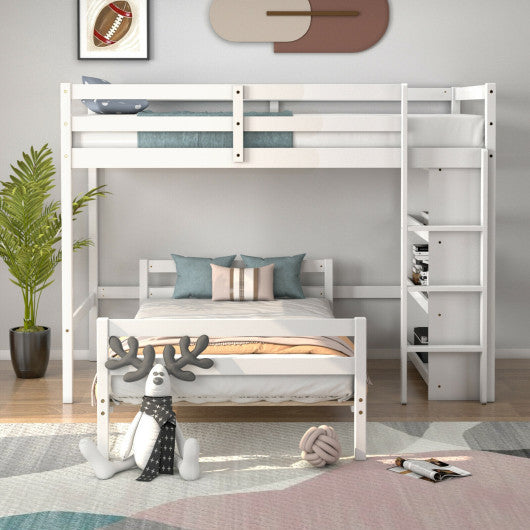 Twin Over Twin Loft Bunk Bed with Bookcase-White