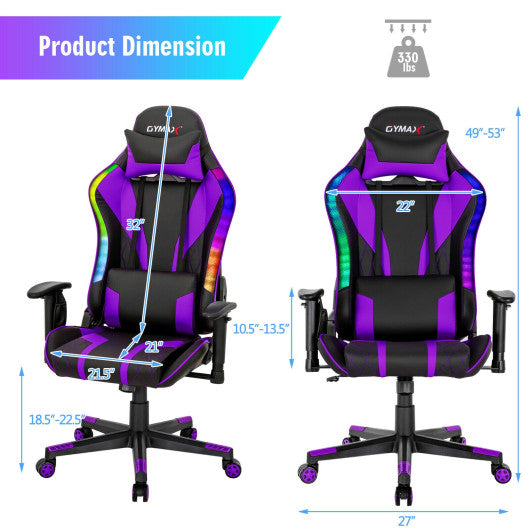 Gaming Chair Adjustable Swivel Computer Chair with Dynamic LED Lights-Purple