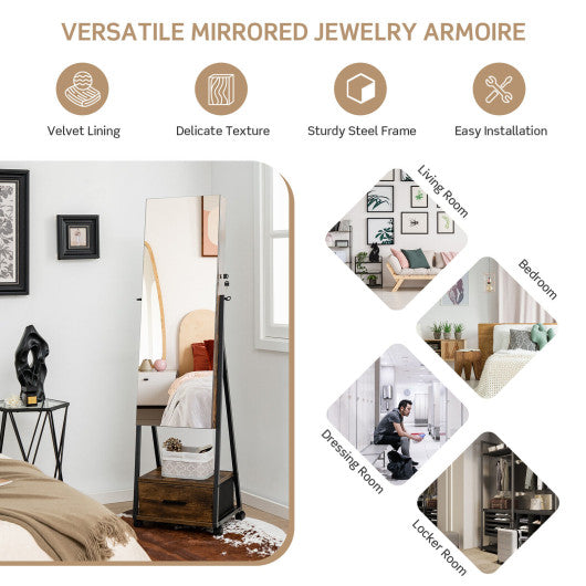 Jewelry Cabinet with Full Length Mirror-Brown