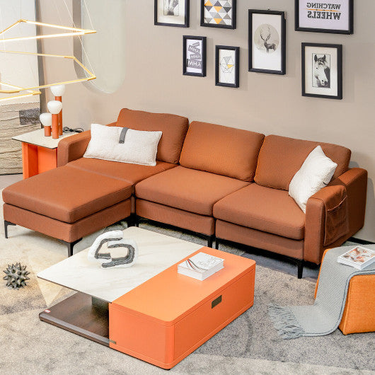 Modular 3-Seat L-shaped Sectional Sofa with Reversible Chaise and 2 USB Ports-Orange