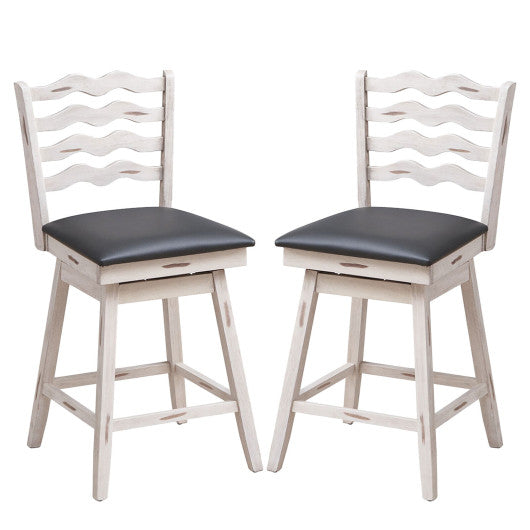 360° Swivel Bar Stools with Rubber Wood Frame and Ergonomic Backrest and Footrest-25 inches