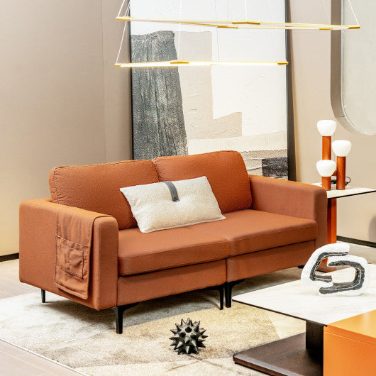 Modern Loveseat Sofa Couch with Side Storage Pocket and Sponged Padded Seat Cushions-Orange