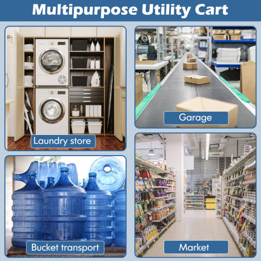 Folding Shopping Cart Utility Hand Truck with Rolling Swivel Wheels-Blue