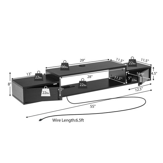 55 Inches Floating TV Stand with Power Outlet-Black