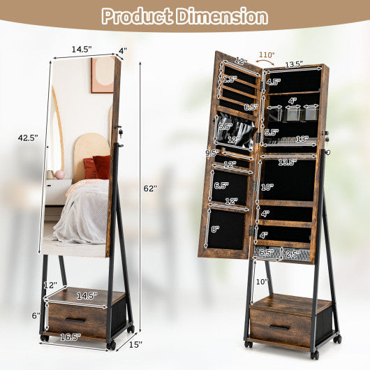 Jewelry Cabinet with Full Length Mirror-Brown