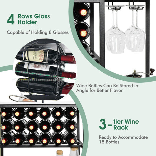 47 Inches Wine Rack Table with Glass Holder and Storage Shelves-White