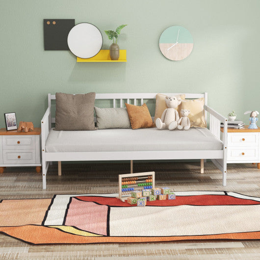 Wooden Full Size Daybed Frame with Guardrails-White