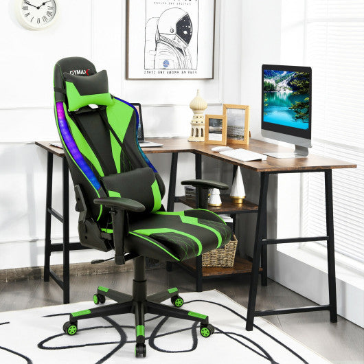 Gaming Chair Adjustable Swivel Computer Chair with Dynamic LED Lights-Green