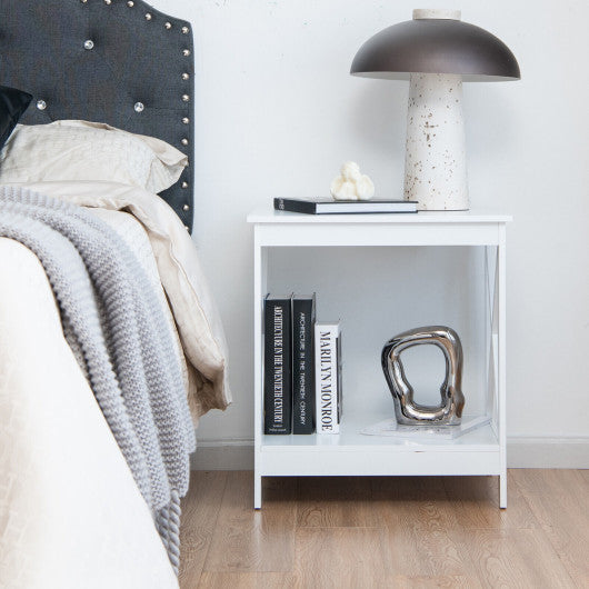 2-Tier Side Table with X-shape Design and 4 Solid Legs-White