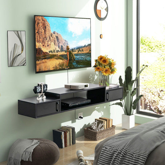 55 Inches Floating TV Stand with Power Outlet-Black