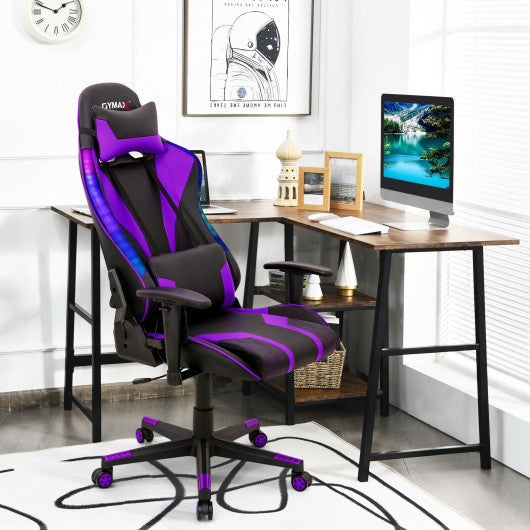 Gaming Chair Adjustable Swivel Computer Chair with Dynamic LED Lights-Purple