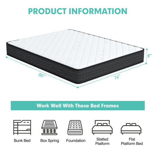 8 Inch Breathable Memory Foam Bed Mattress Medium Firm for Pressure Relieve-King Size