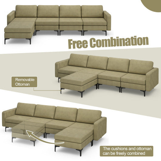 Modular L-shaped Sectional Sofa with Reversible Ottoman and 2 USB Ports-Green