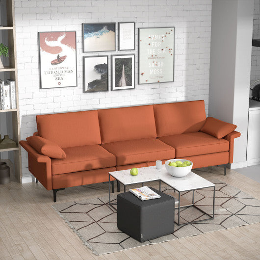 Large 3-Seat Sofa Sectional with Metal Legs for 3-4 people-Rust Red