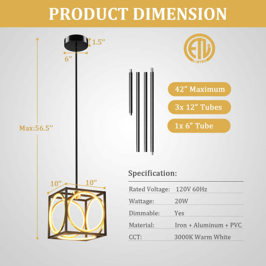 Modern LED Pendant Light with 42 Inches Adjustable Suspender-Black