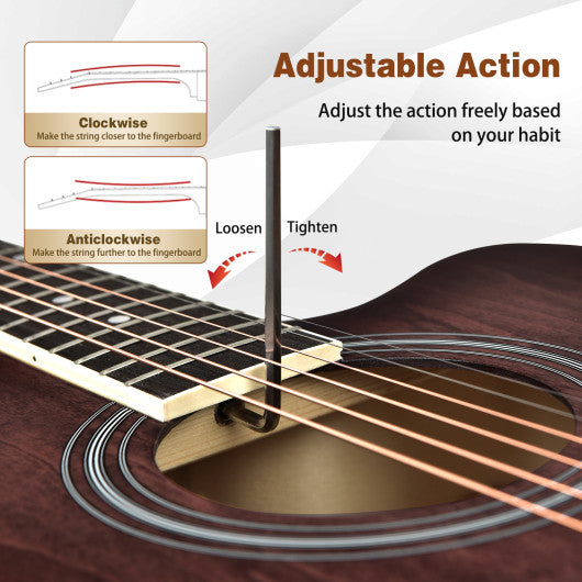 41 Inch Full Size Cutaway Acoustic Guitar Set for Beginner-Red