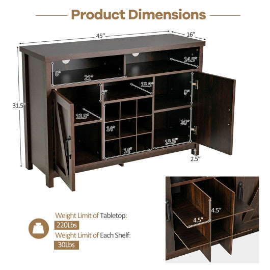 Farmhouse Sideboard with Detachable Wine Rack and Cabinets-Brown