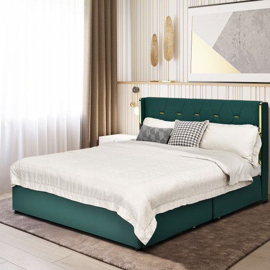 Full/Queen Size Upholstered Bed Frame with 4 Drawers-Green-Full Size