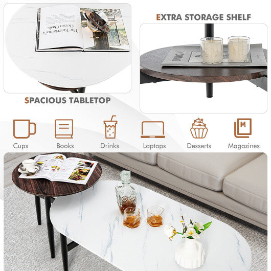 Set of 2 Modern Nesting Coffee Table with Extra Storage Shelf-White