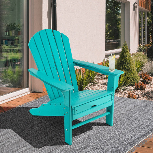 Patio HDPE Adirondack Chair with Retractable Ottoman-Turquoise