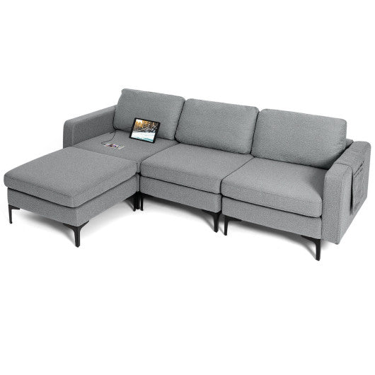 Modular 3-Seat L-shaped Sectional Sofa with Reversible Chaise and 2 USB Ports-Dark Gray