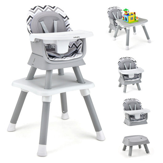 6-in-1 Convertible Baby High Chair with Adjustable Removable Tray-Gray and White