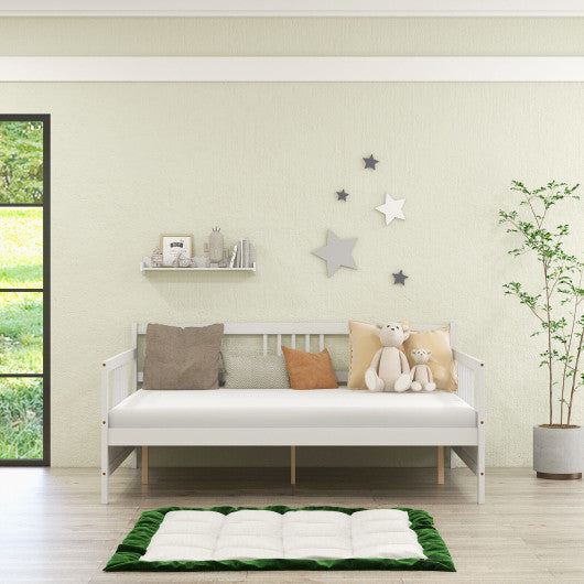 Wooden Full Size Daybed Frame with Guardrails-White