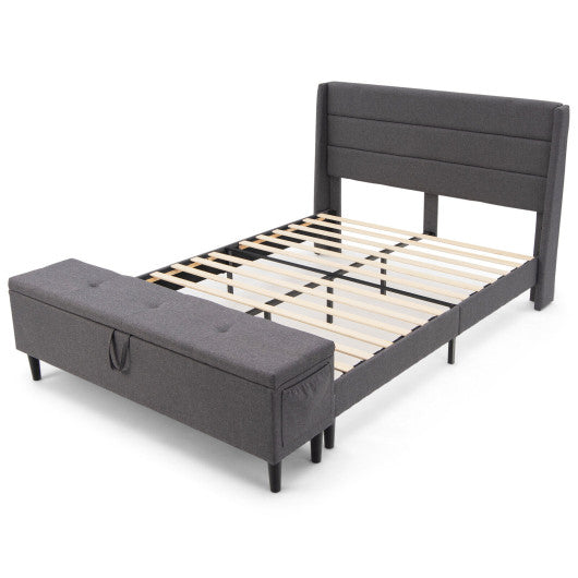 Full/Queen Size Upholstered Platform Bed Frame with Storage Ottoman-Queen Size