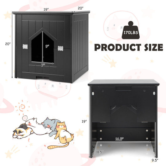 Cat Litter Box Enclosure with Flip Magnetic Half Door-Black