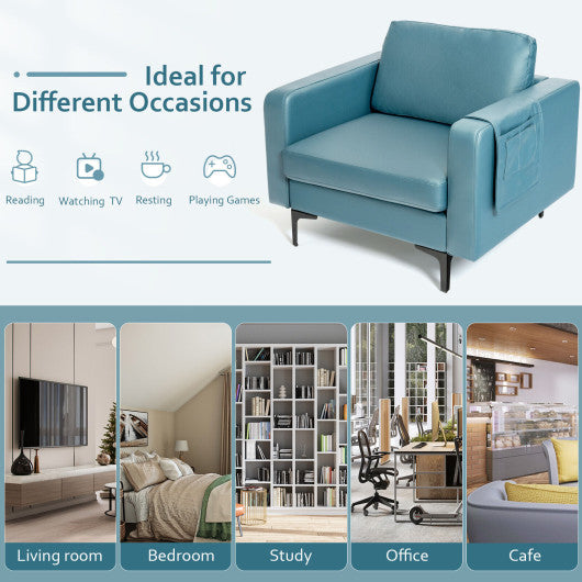 Modern Accent Armchair with Side Storage Pocket-Blue