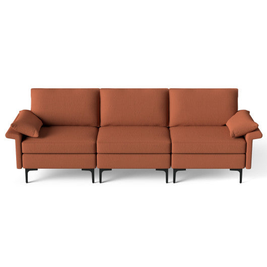 Large 3-Seat Sofa Sectional with Metal Legs for 3-4 people-Rust Red