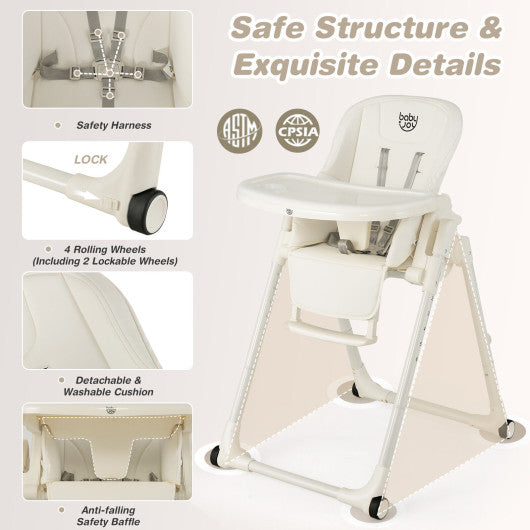 4-in-1 Baby High Chair with 6 Adjustable Heights-Beige