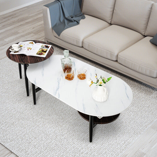 Set of 2 Modern Nesting Coffee Table with Extra Storage Shelf-White