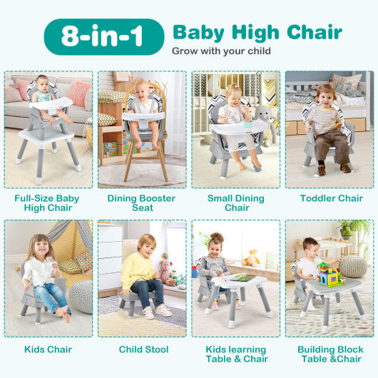 6-in-1 Convertible Baby High Chair with Adjustable Removable Tray-Gray and White