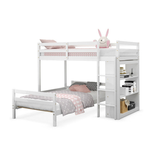 Twin Over Twin Loft Bunk Bed with Bookcase-White